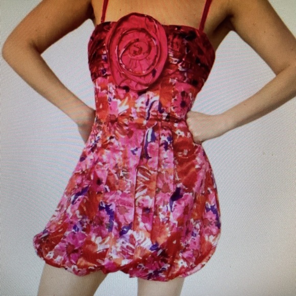 NWT BCBGMaxAzria Pink Floral Begonia Bubble Hem Cocktail Dress Strapless Size 0 - Picture 3 of 16